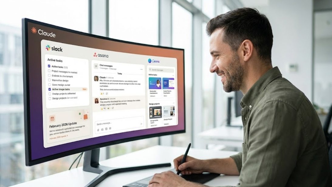 Atualização do Claude em Fevereiro de 26: IA agora controla Slack, Asana e Canva em interface única