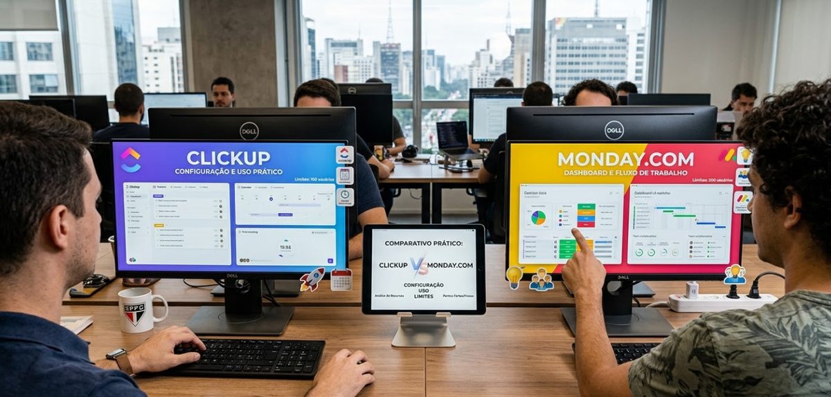 Comparativo prático: ClickUp vs. monday.com – configuração, uso e limites
