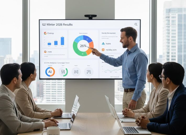 O que os resultados G2 Winter 2026 indicam sobre ClickUp, convergência e IA no trabalho